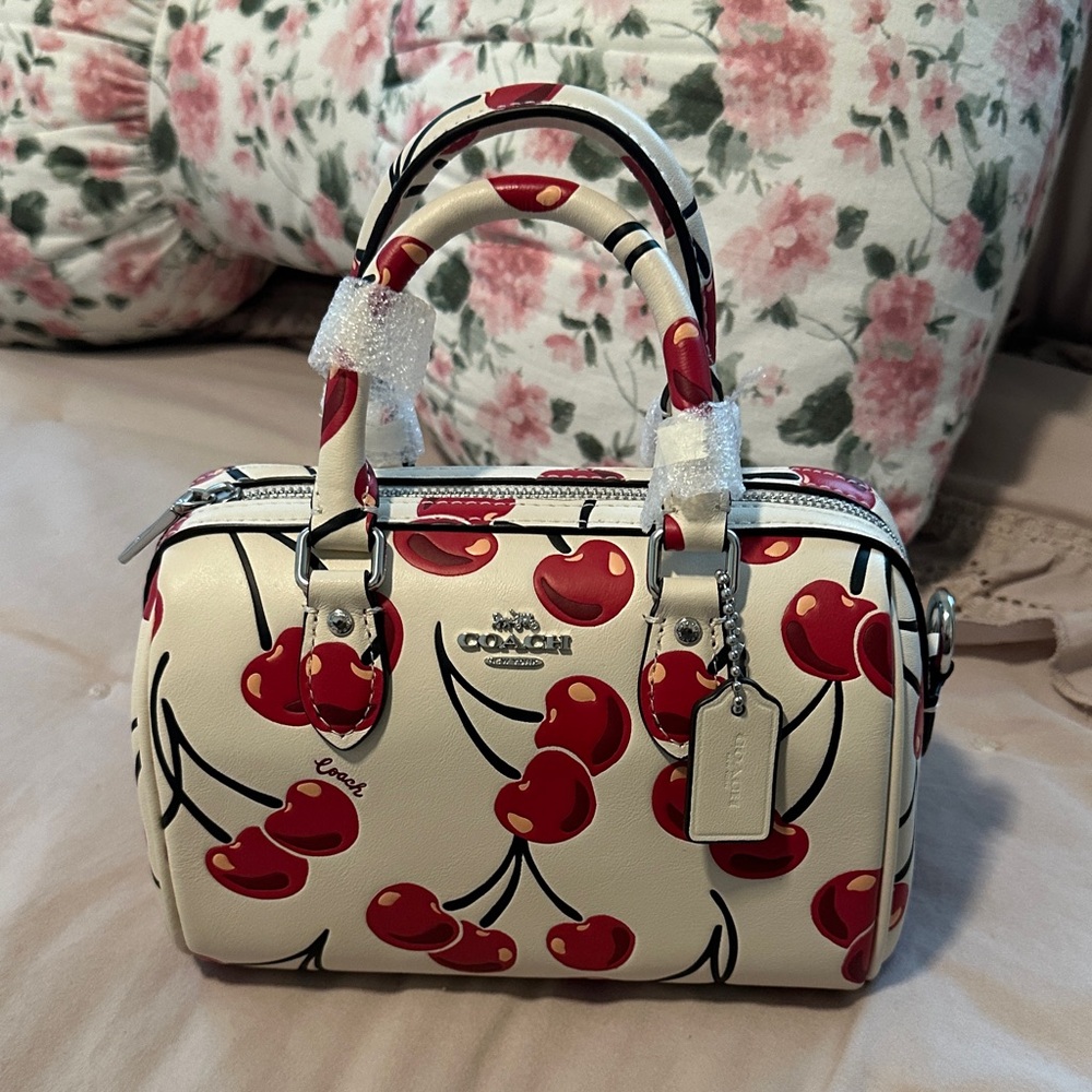 Coach Cherry Print Satchel - Cream and Red
